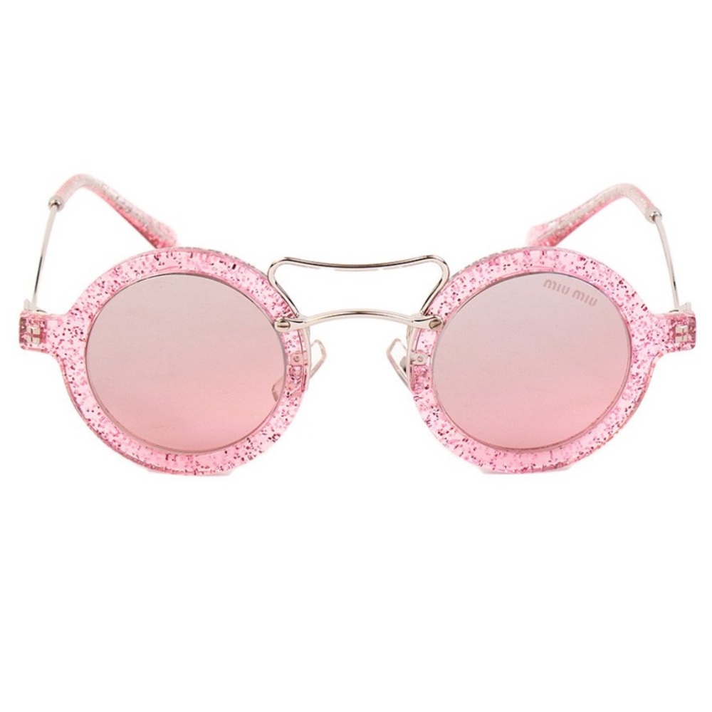 Miu Miu Pink Round Glitter Sunglasses